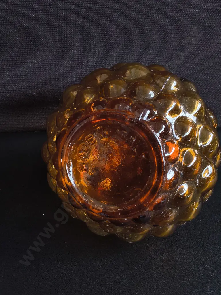 VINTAGE MID CENTURY MODERN EMPOLI AMBER HOBNAIL GLASS GENIE VASE, MADE IN ITALY, H 24 CM Image 1++