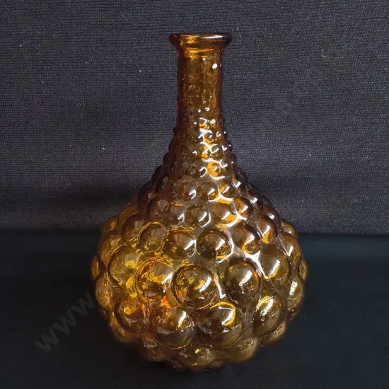VINTAGE MID CENTURY MODERN EMPOLI AMBER HOBNAIL GLASS GENIE VASE, MADE IN ITALY, H 24 CM