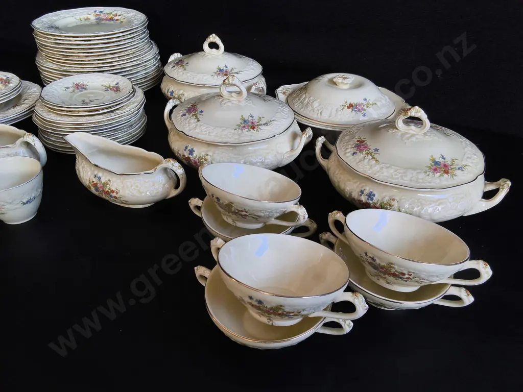 49 PIECE VINTAGE 1930S CROWN DUCAL "FLORENTINE" MARIE DINNERWARE SET, MADE IN ENGLAND Image 1++