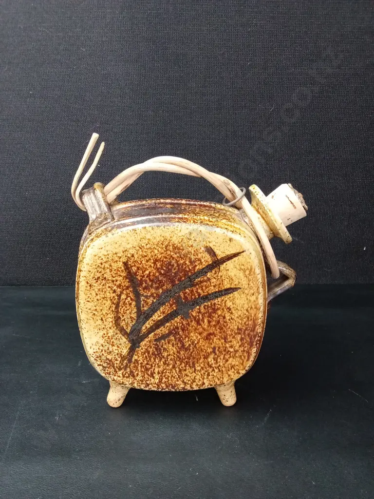 VINTAGE CERAMIC STUDIO POTTERY WINE FLASK H19CM Image 1++