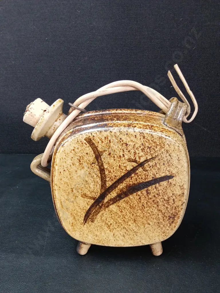 VINTAGE CERAMIC STUDIO POTTERY WINE FLASK H19CM Image 1++