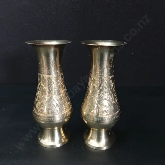 2 VINTAGE BRASS VASES H18CM