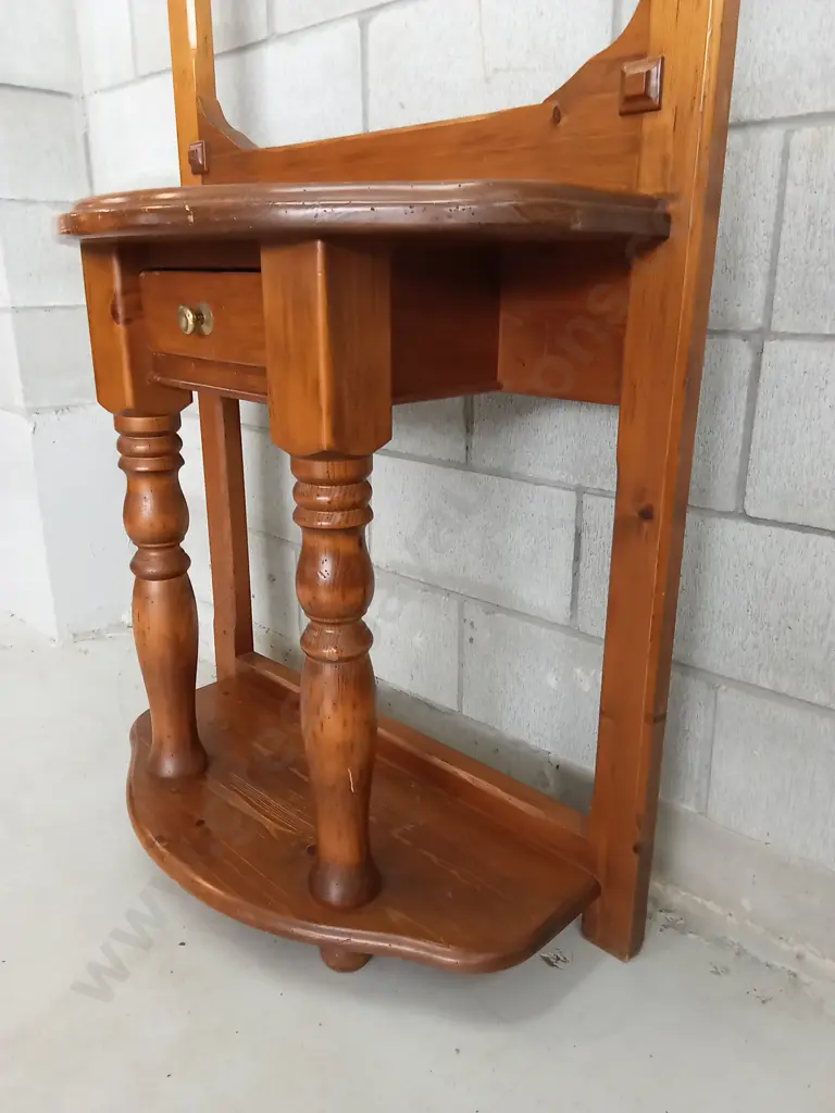 VINTAGE WOODEN HALL STAND WITH FRAME TO HOLD A MIRROR, H 207CM X W 85CM X D 38CM Image 1++