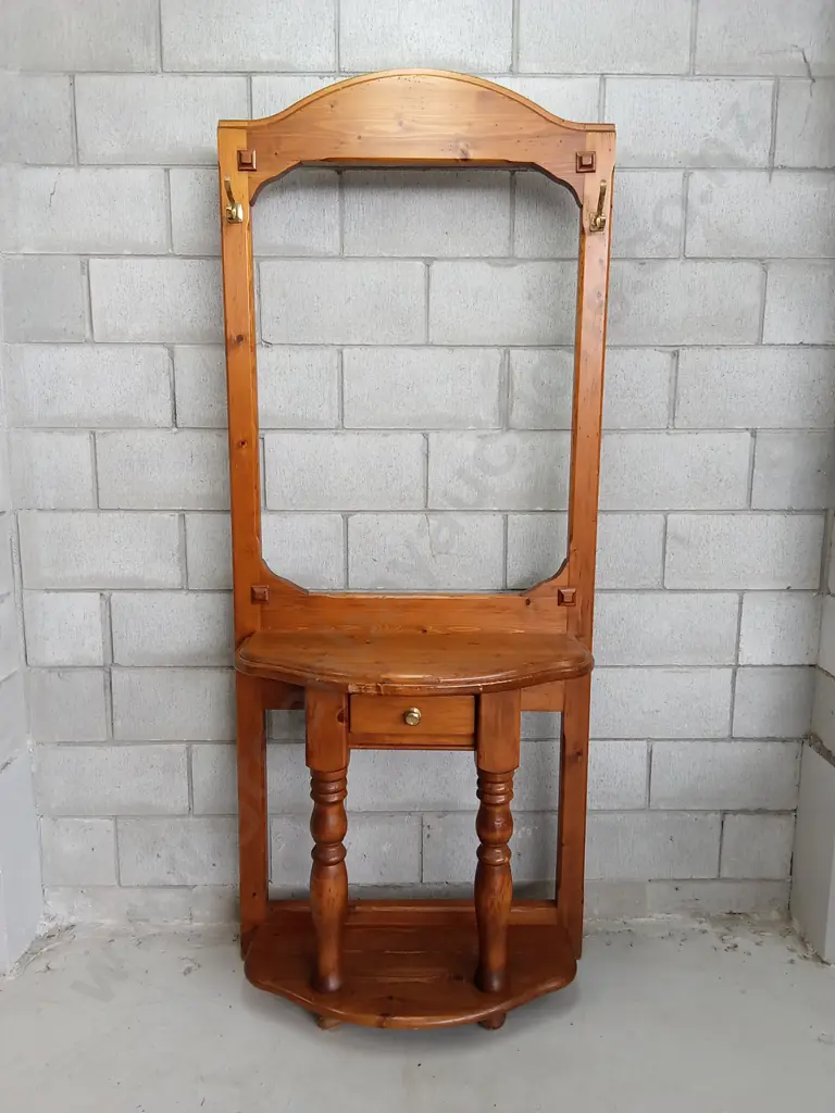 VINTAGE WOODEN HALL STAND WITH FRAME TO HOLD A MIRROR, H 207CM X W 85CM X D 38CM Image 1++
