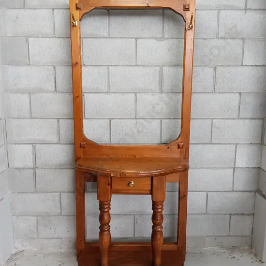 VINTAGE WOODEN HALL STAND WITH FRAME TO HOLD A MIRROR, H 207CM X W 85CM X D 38CM