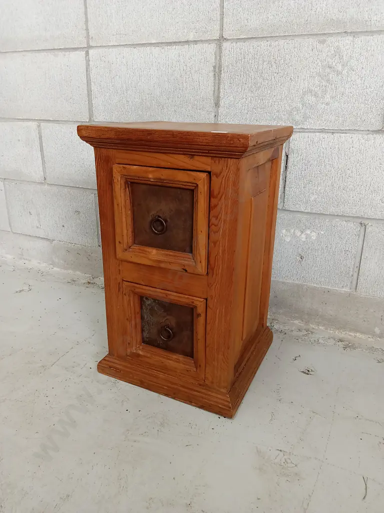 RUSTIC SOLID WOOD TWO DRAWER BEDSIDE CABINET, H 53CM X W 32CM X D 30CM Image 1++