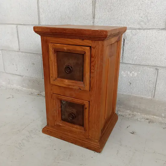 RUSTIC SOLID WOOD TWO DRAWER BEDSIDE CABINET, H 53CM X W 32CM X D 30CM