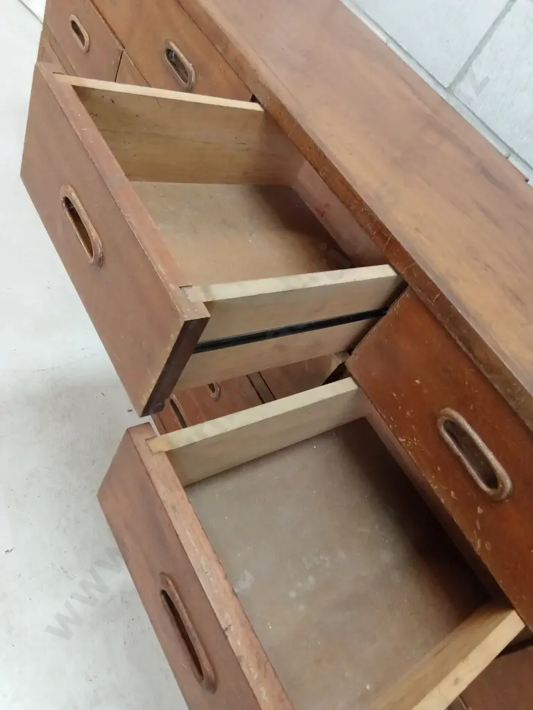 TWO SETS OF VINTAGE SOLID MAHOGANY DRAWERS, H 28CM X W 153CM X D 40CM Image 1++