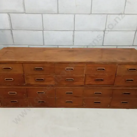 TWO SETS OF VINTAGE SOLID MAHOGANY DRAWERS, H 28CM X W 153CM X D 40CM