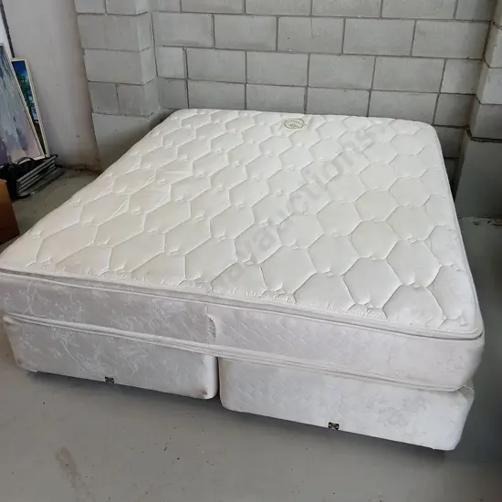SEALY KING SIZED MATTRESS AND 2 PIECE BASE ON WHEELS