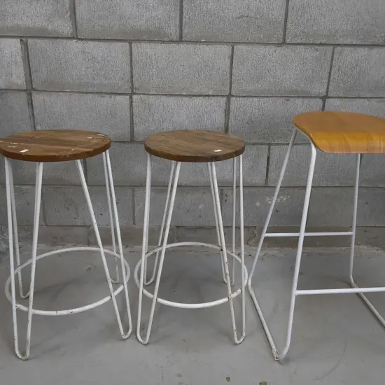 3 WIRE AND WOOD BAR STOOLS