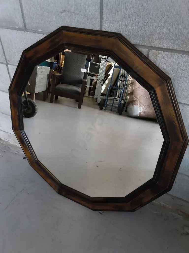 VINTAGE OCTAGONAL WOODEN WALL MIRROR, H 98 CM Image 1++