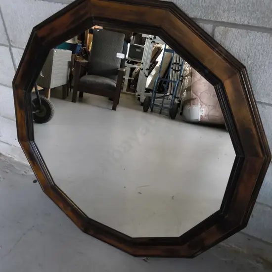 VINTAGE OCTAGONAL WOODEN WALL MIRROR, H 98 CM