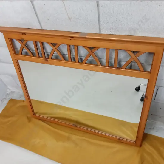 WOODEN WALL MIRROR WITH DECORATIVE TOP, 96CM X 116CM