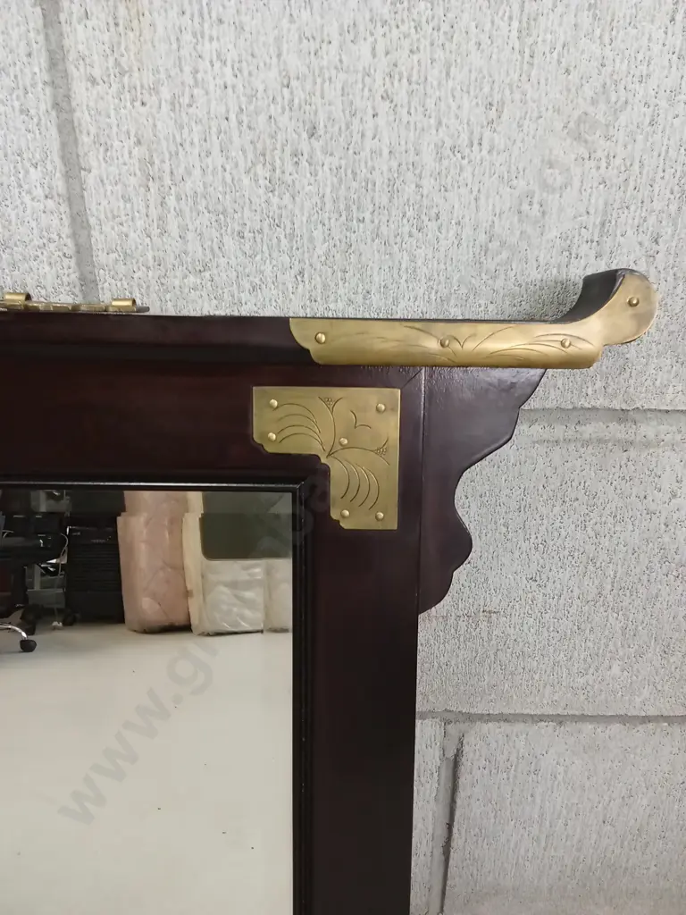 DARK WOOD WALL MIRROR, H 83CM X W 127CM Image 1++
