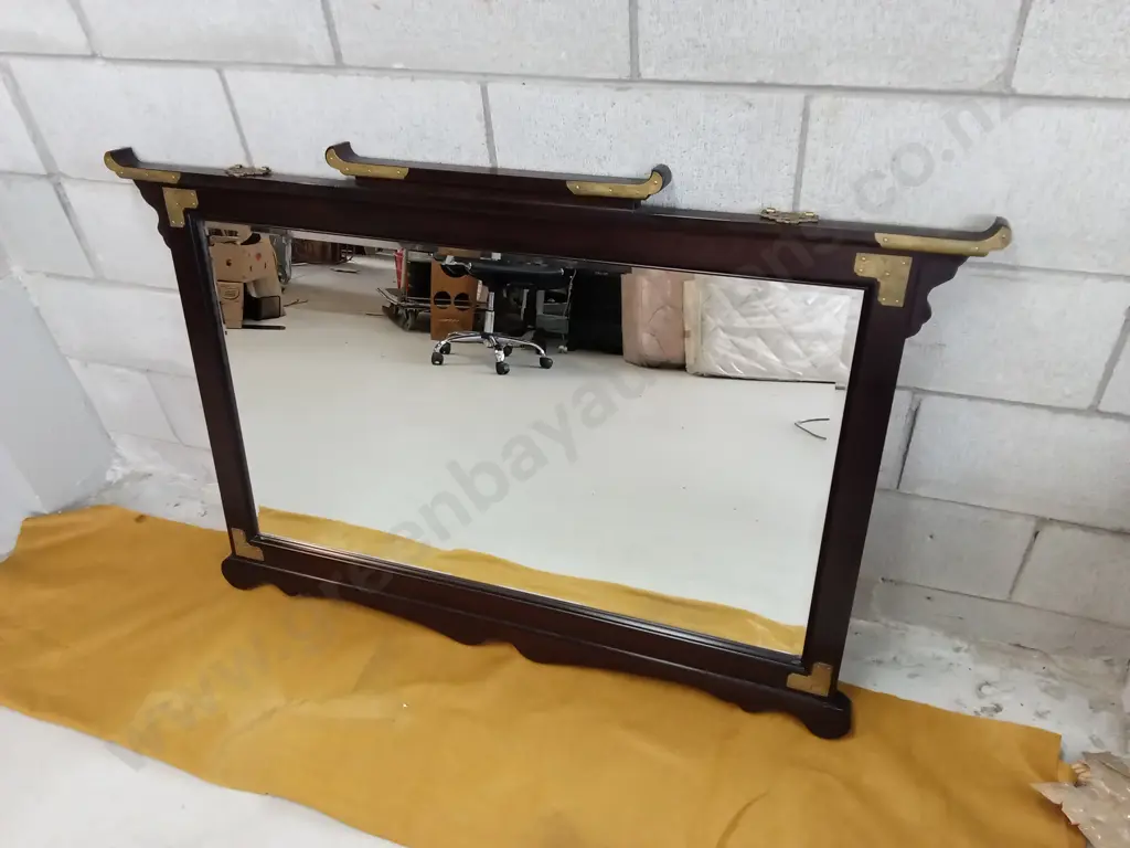 DARK WOOD WALL MIRROR, H 83CM X W 127CM Image 1++