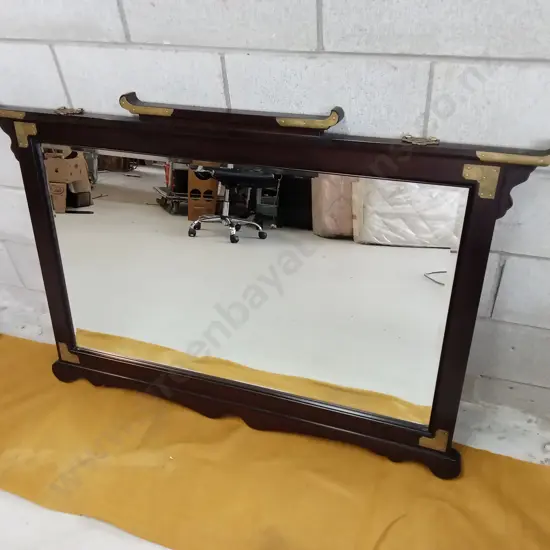 DARK WOOD WALL MIRROR, H 83CM X W 127CM