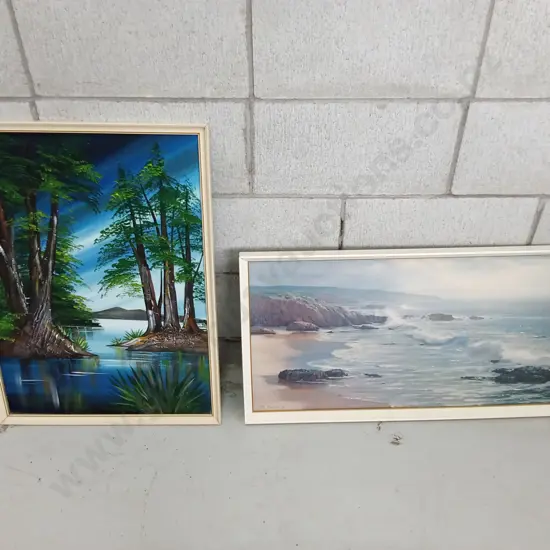 PAIR OF FRAMED ART PIECES, 70CM TALL