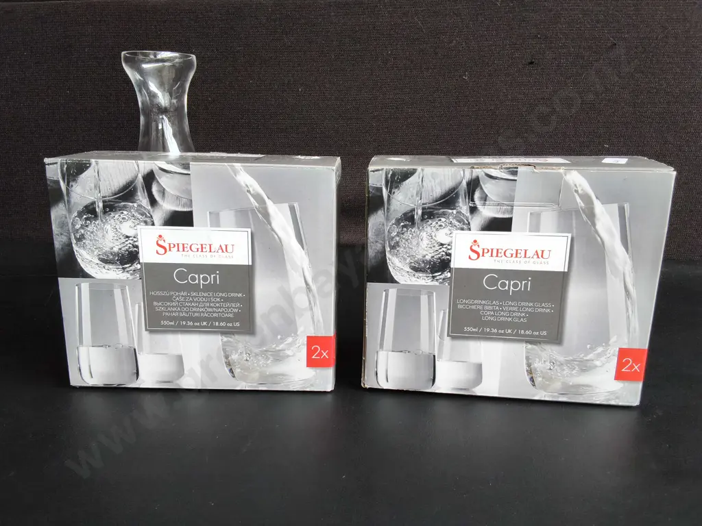SPIEGELAU GLASS WINE DECANTER AND 4 BOXED CAPRI GLASSES, TALLEST H 22 CM Image 1++