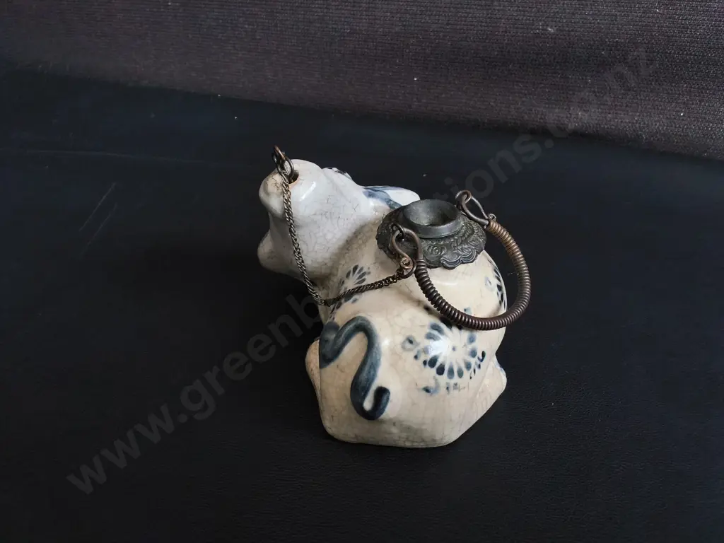 VINTAGE VIETNAMESE WATER BUFFALO CERAMIC WATER PIPE, W 13 CM Image 1++