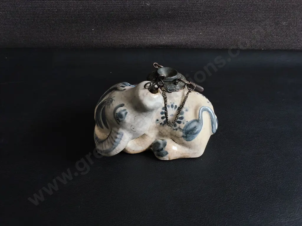 VINTAGE VIETNAMESE WATER BUFFALO CERAMIC WATER PIPE, W 13 CM Image 1++