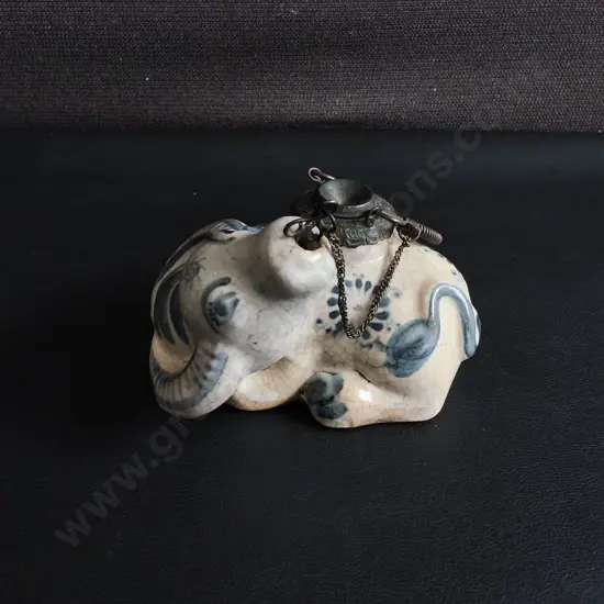 VINTAGE VIETNAMESE WATER BUFFALO CERAMIC WATER PIPE, W 13 CM