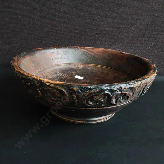 HAND CARVED WOODEN BOWL, DIA 31 CM
