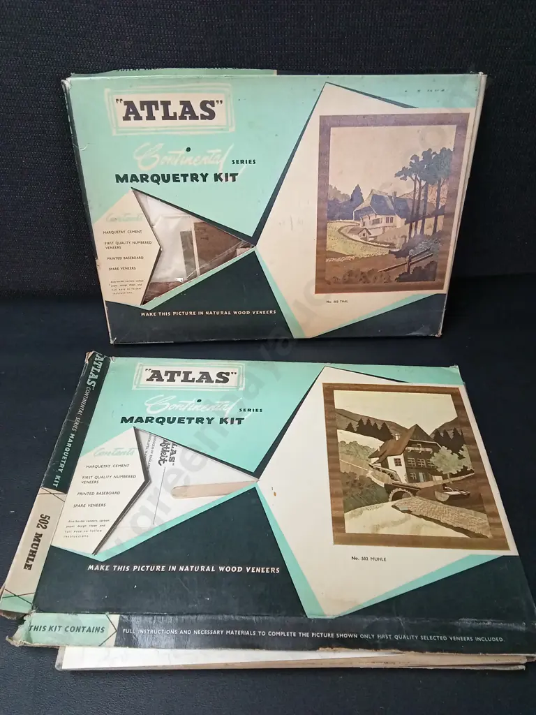 2 VINTAGE ATLAS MARQUETRY KITS Image 1++