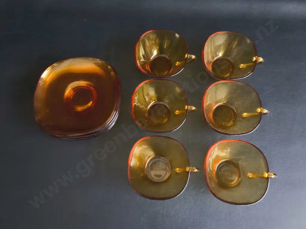 SET OF 6 AMBER CUPS AND SAUCERS, VERECO, FRANCE Image 1++