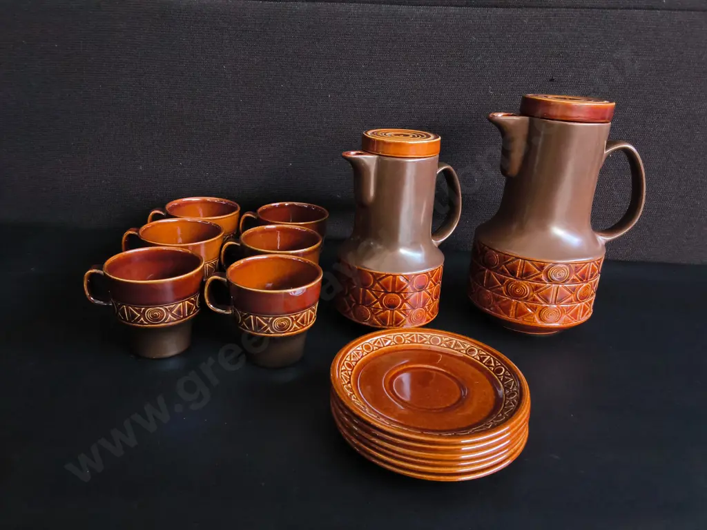 VINTAGE BESWICK ZORBA COFFEE SET, DESIGNED BY GRAHAM TONGUE 1970'S, 14 PIECES, TALLEST H 22 CM Image 1++