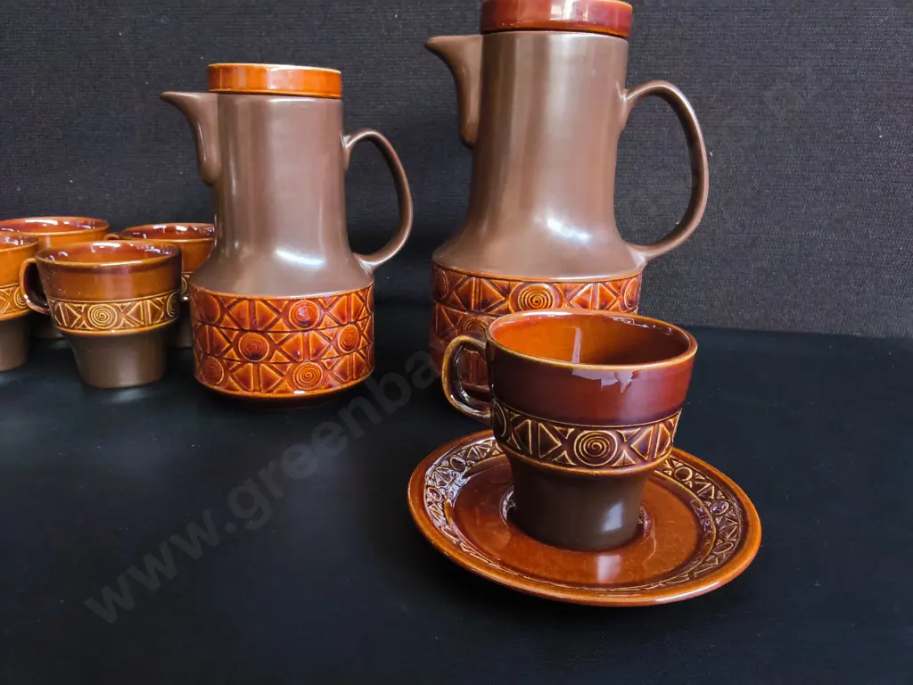 VINTAGE BESWICK ZORBA COFFEE SET, DESIGNED BY GRAHAM TONGUE 1970'S, 14 PIECES, TALLEST H 22 CM Image 1++