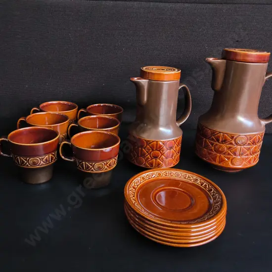 VINTAGE BESWICK ZORBA COFFEE SET, DESIGNED BY GRAHAM TONGUE 1970'S, 14 PIECES, TALLEST H 22 CM