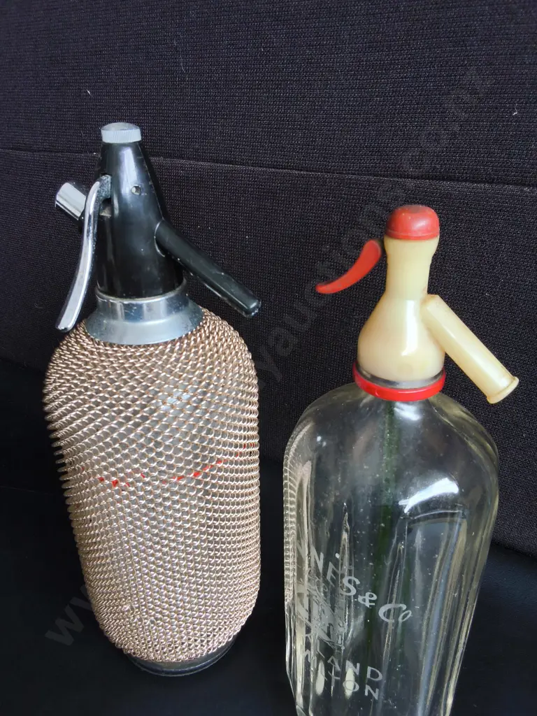 PAIR OF VINTAGE SODA SYPHON BOTTLES, TALLEST H 36 CM Image 1++