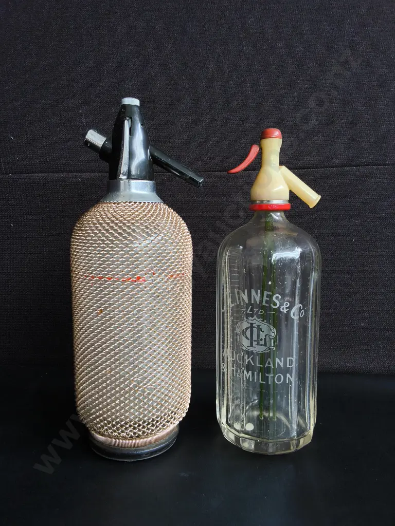 PAIR OF VINTAGE SODA SYPHON BOTTLES, TALLEST H 36 CM Image 1++