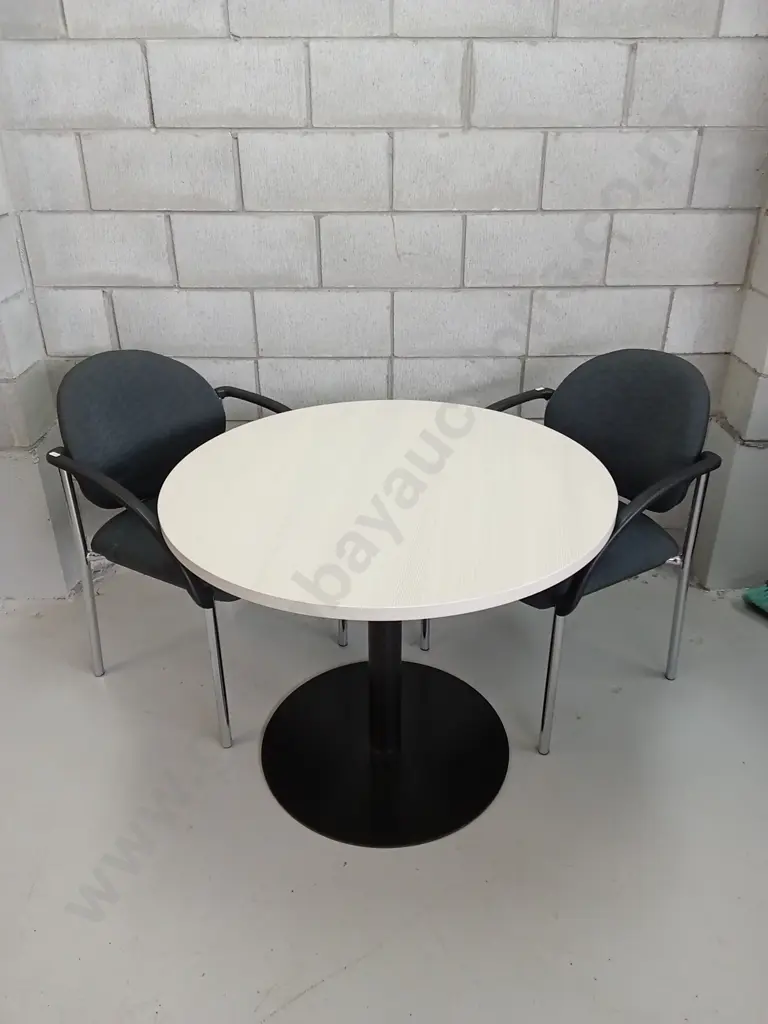 ROUND MEETING TABLE WITH 2 UPHOLSTERED OFFICE CHAIRS, 90CM DIAMETER Image 1++