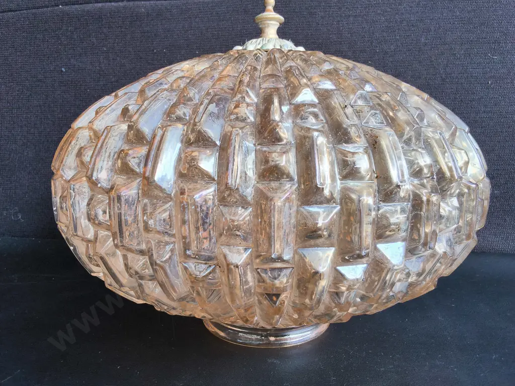 VINTAGE AMBER GEOMETRIC GLASS CEILING LIGHT SHADE Image 1++
