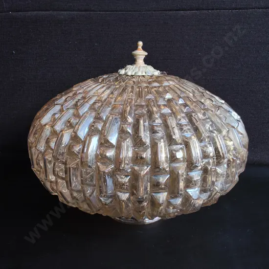 VINTAGE AMBER GEOMETRIC GLASS CEILING LIGHT SHADE