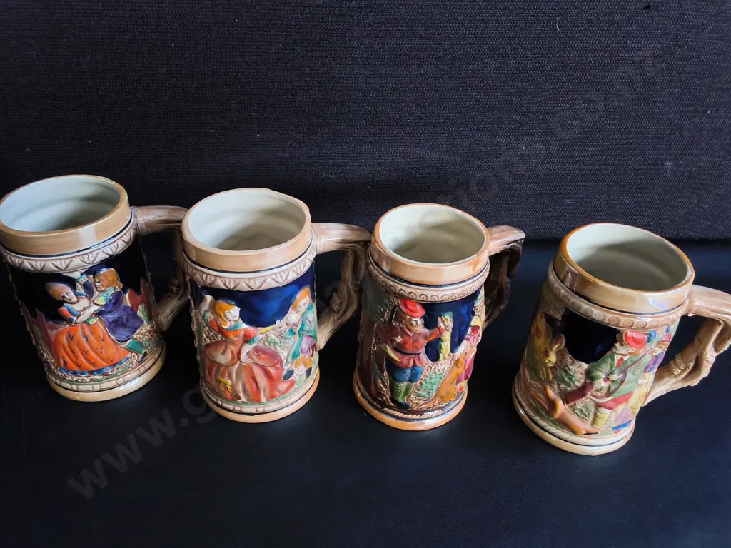 4 VINTAGE CERAMIC BEER STEINS, MADE IN JAPAN, H 14 CM Image 1++
