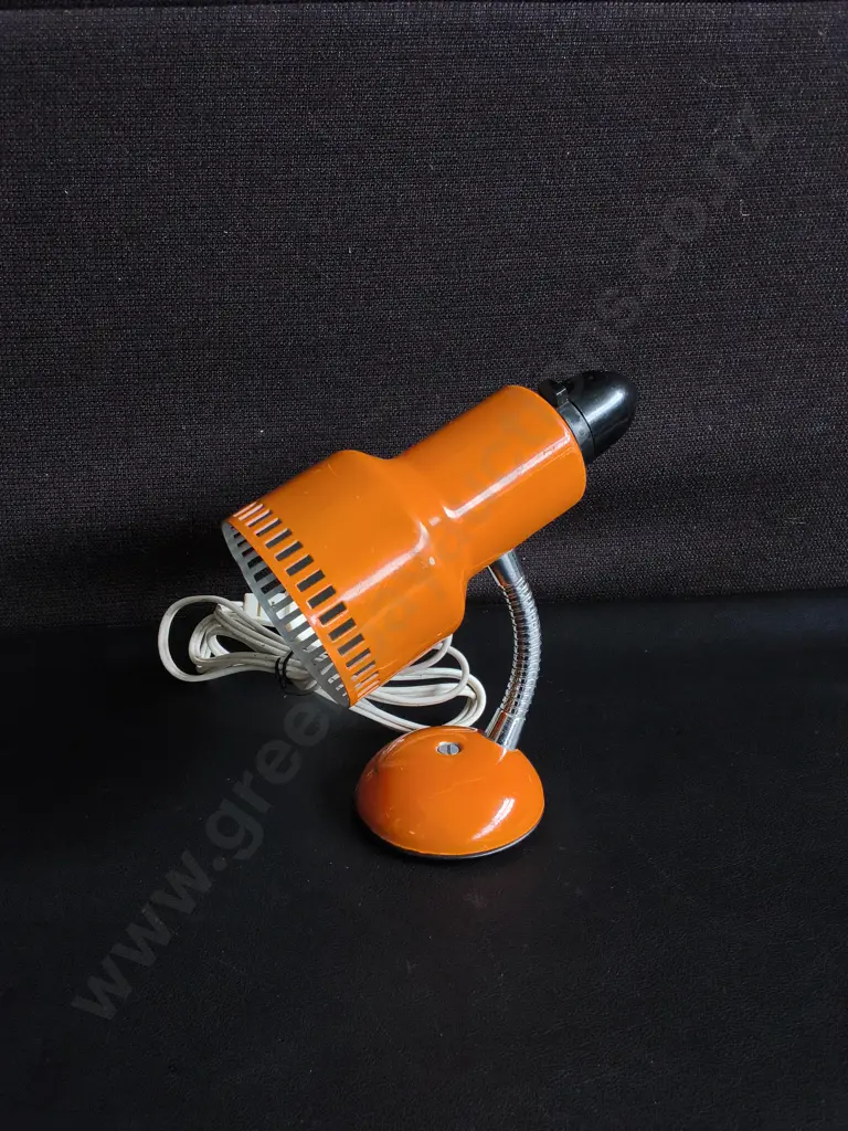 ORANGE VINTAGE SPACE AGE GOOSENECK LAMP, WORKING Image 1++