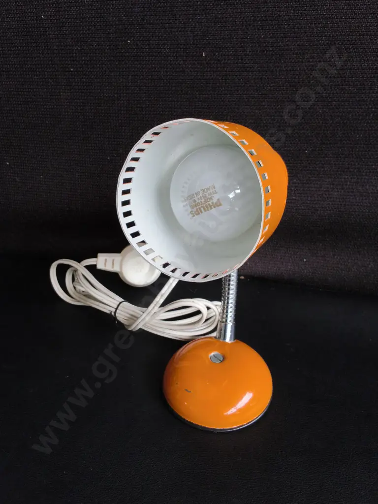 ORANGE VINTAGE SPACE AGE GOOSENECK LAMP, WORKING Image 1++
