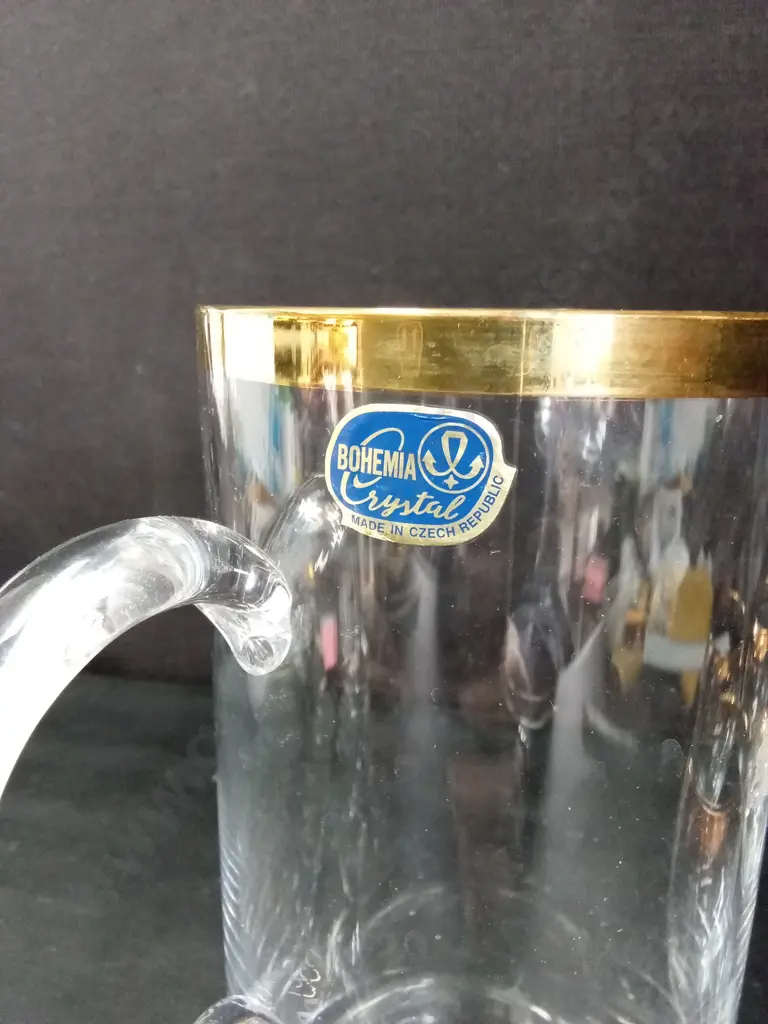 BOHEMIA CRYSTAL GLASS PITCHER H25CM AND 4 MATCHING GLASSES Image 1++