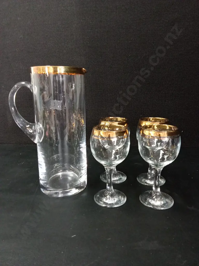 BOHEMIA CRYSTAL GLASS PITCHER H25CM AND 4 MATCHING GLASSES Image 1++