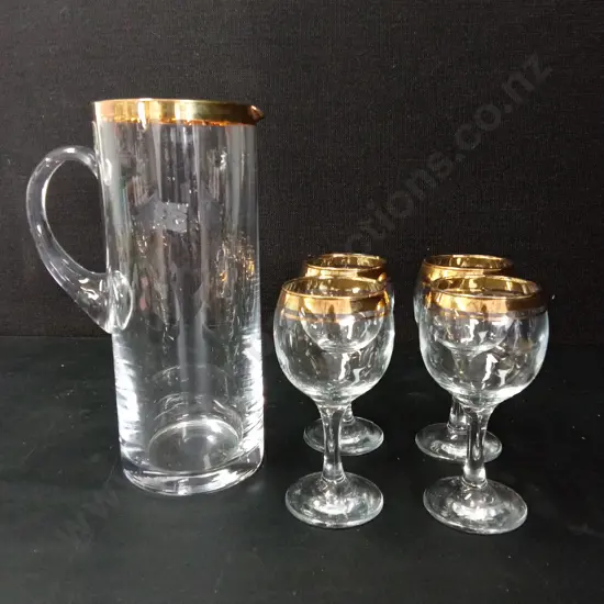 BOHEMIA CRYSTAL GLASS PITCHER H25CM AND 4 MATCHING GLASSES