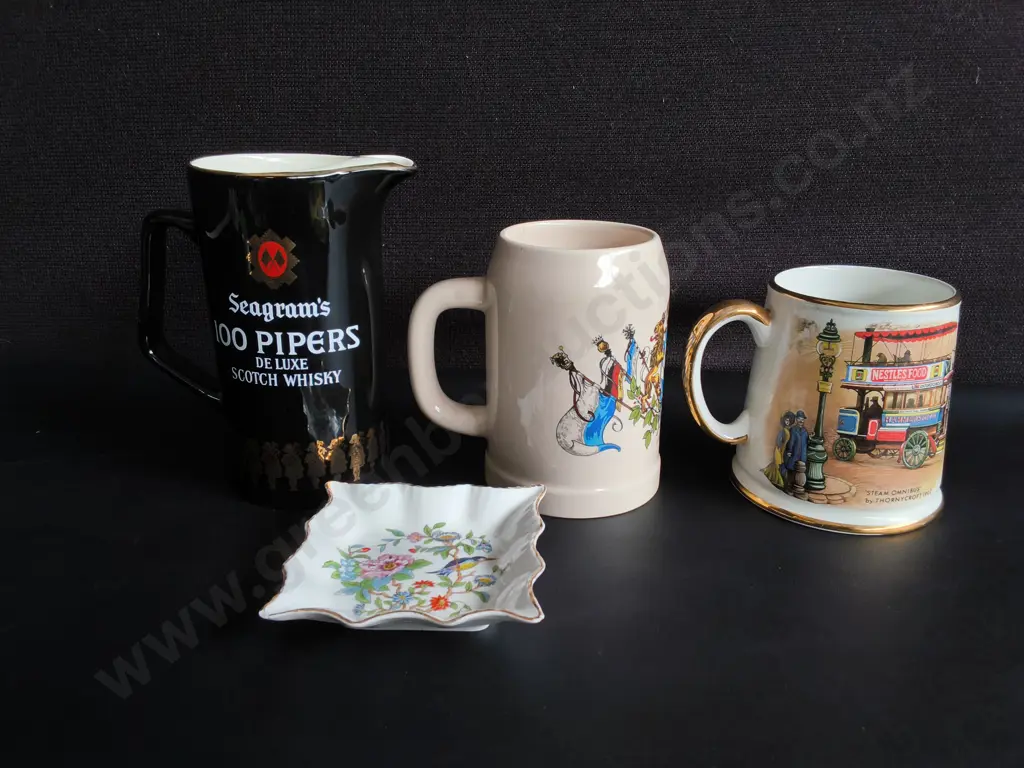 3 VINTAGE MUGS AND TRINKET DISH, TALLEST H 17 CM Image 1++