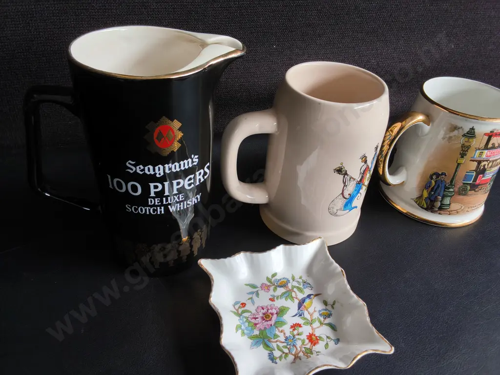 3 VINTAGE MUGS AND TRINKET DISH, TALLEST H 17 CM Image 1++
