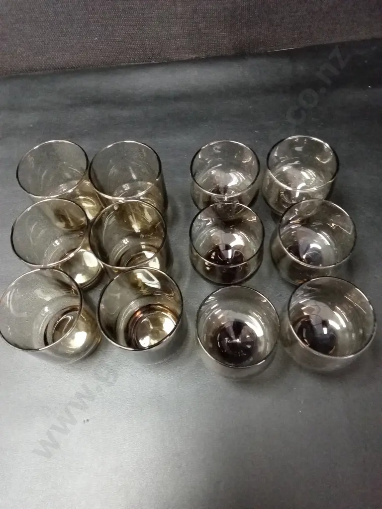 2 SETS OF 6 VINTAGE KAARU SMOKY QUARTZ GLASSES TALLEST H8CM Image 1++