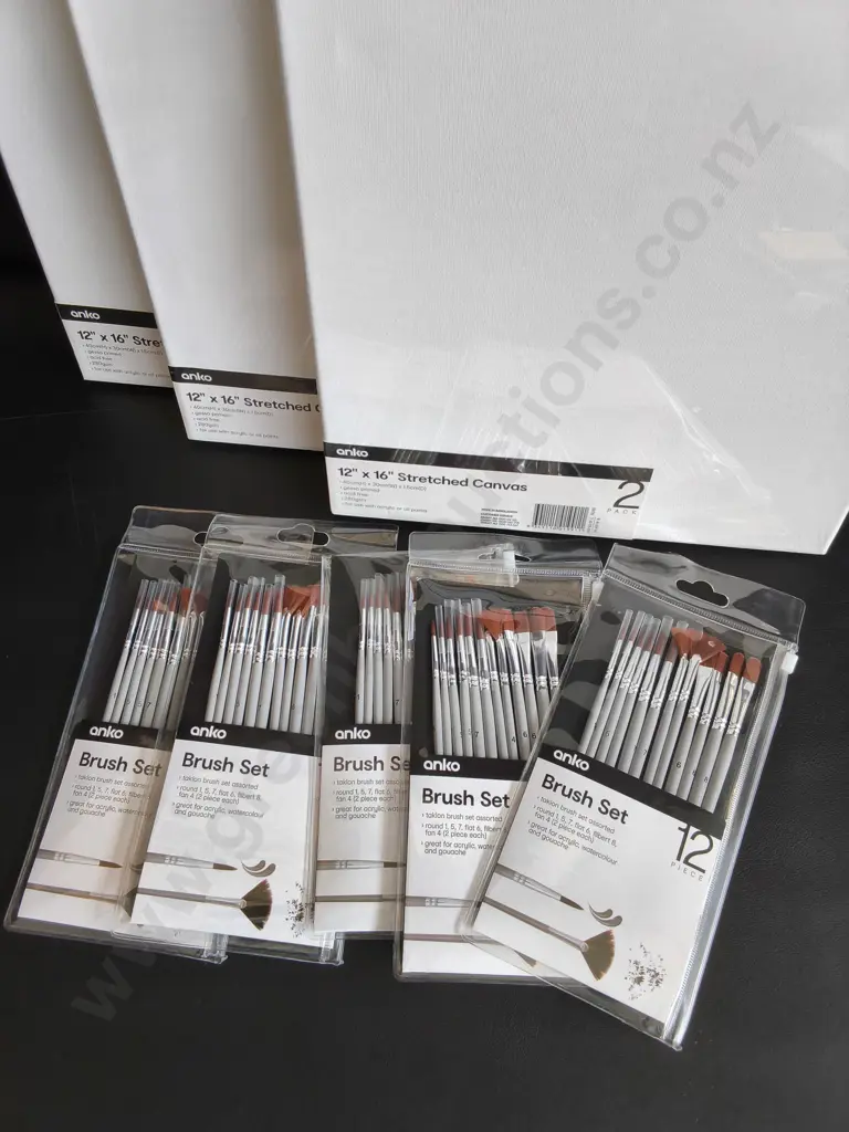 BRAND NEW CANVASES AND PAINTBRUSHES, 8 PIECES Image 1++