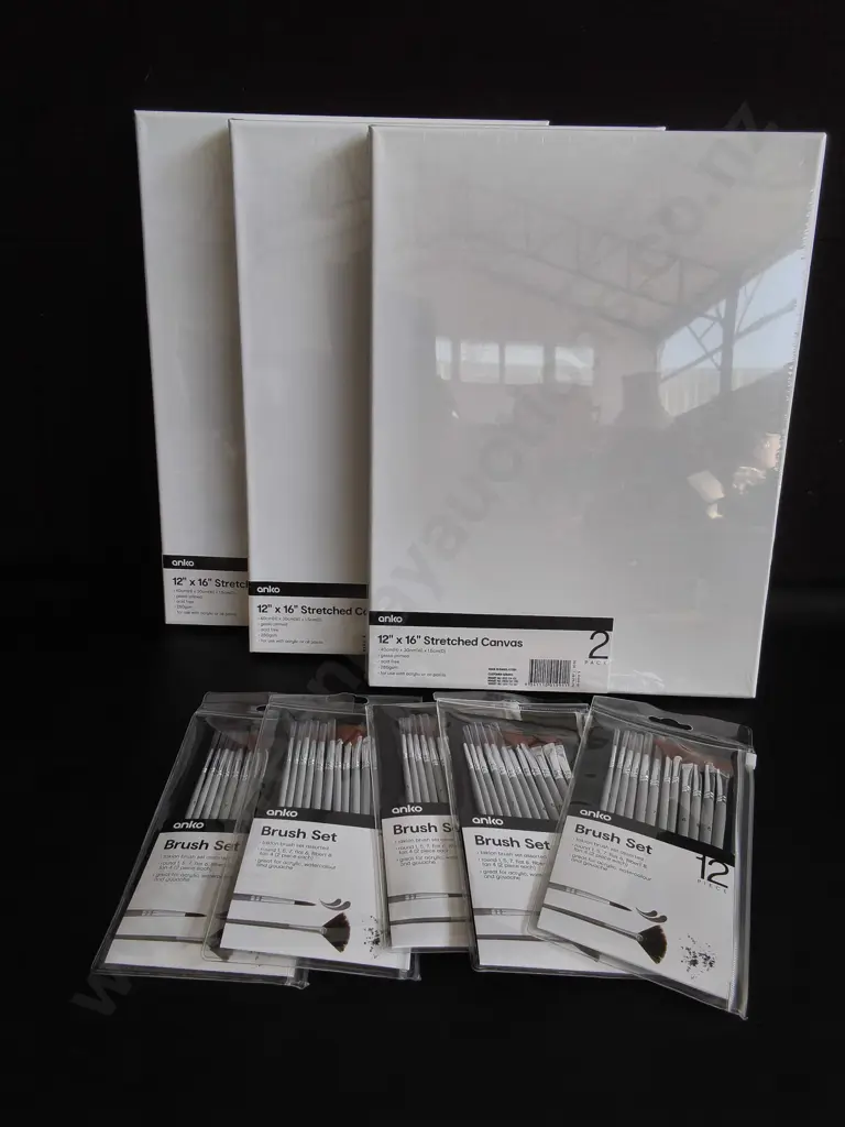 BRAND NEW CANVASES AND PAINTBRUSHES, 8 PIECES Image 1++