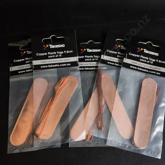 5 BRAND NEW PACKS OF TAKASHO COPPER PLANT TAGS