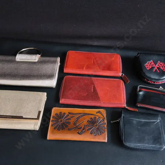 8 CLUTCHES AND WALLETS, WIDEST W 27 CM
